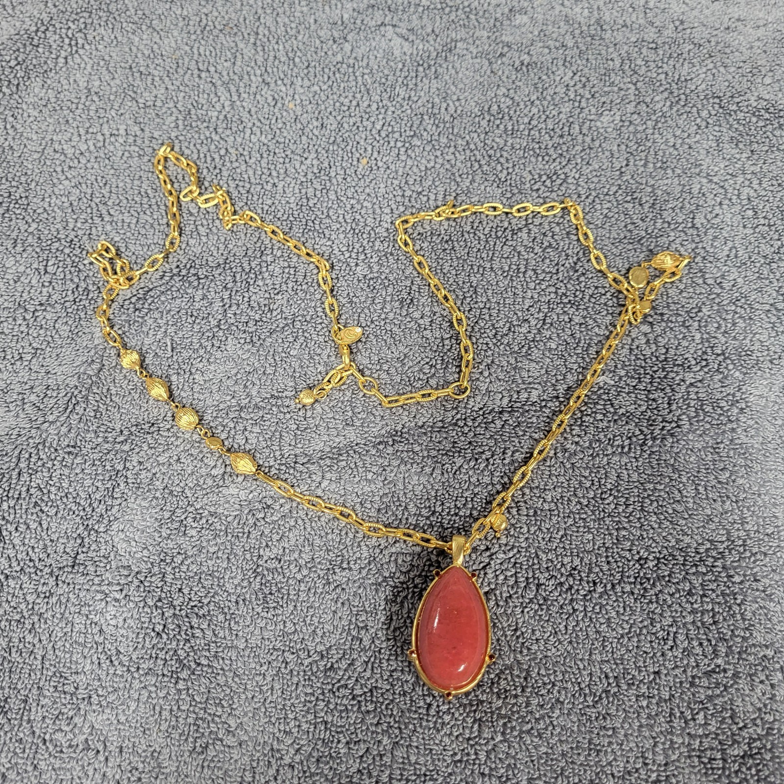 Charming Charlie Natural Rose Ice Rhodochrosite Gemstone  Water Drop Necklace