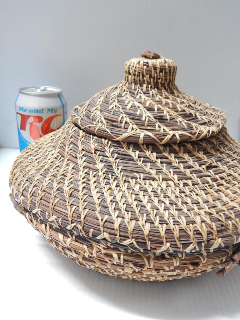 IMPRESSIVE XLARGE VINTAGE ALABAMA - COUSHATTA LIDDED INDIAN BASKET  MUSEUM GRADE