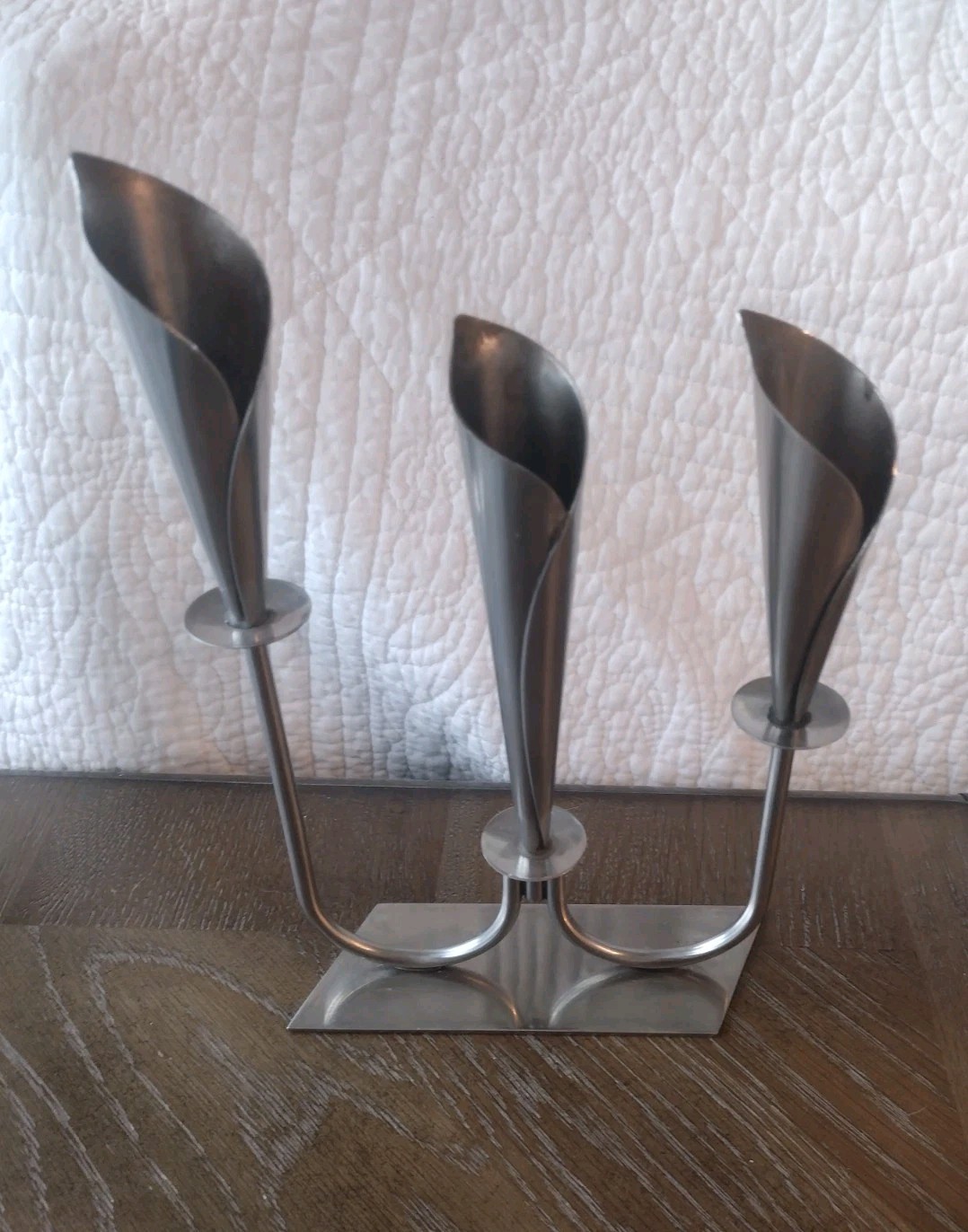 Vintage Danish Hans Jensen Calla Lily Triple Candle Stick Holder Stainless Steel