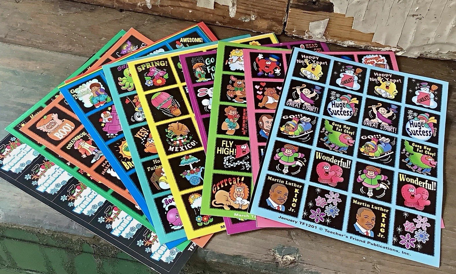 Lot of 12 Vintage Teacher\'s Friend Publications Monthly Reward Sticker Sheets 