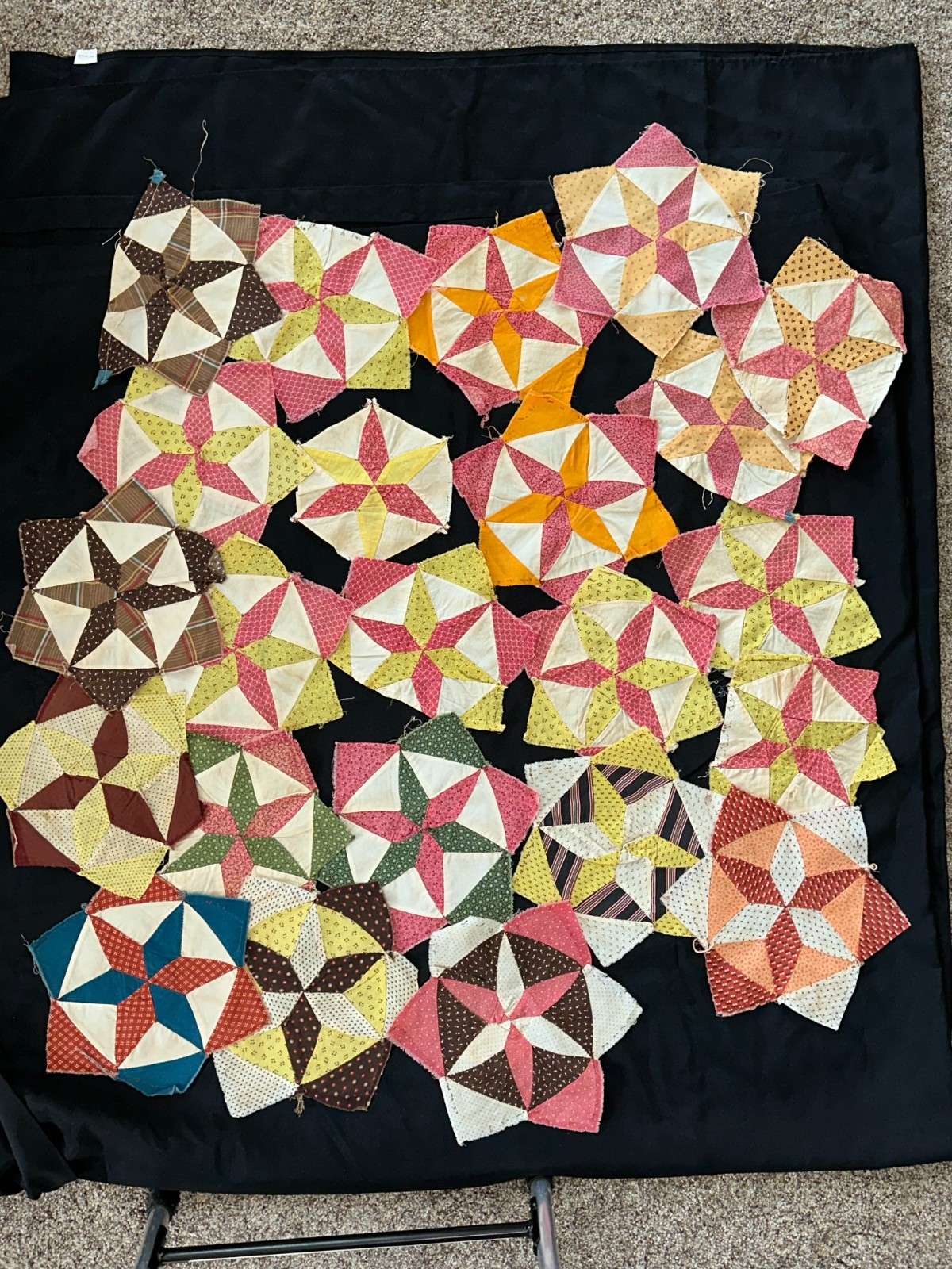 Antique Quilt Blocks - c1880s - 6 Pointed Star Variation - 23 pieces Antique Quilt Blocks - c1880s - 6 Pointed Star Variation - 23 pieces