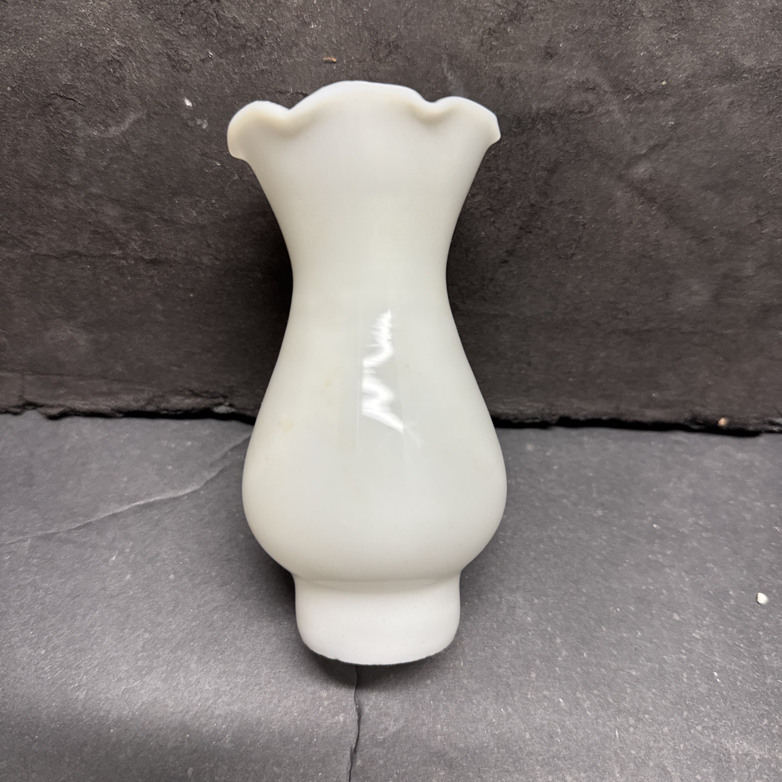 Vtg Ruffled Opalescent Milk Glass Miniature Oil Lamp Chimney 1 1/4