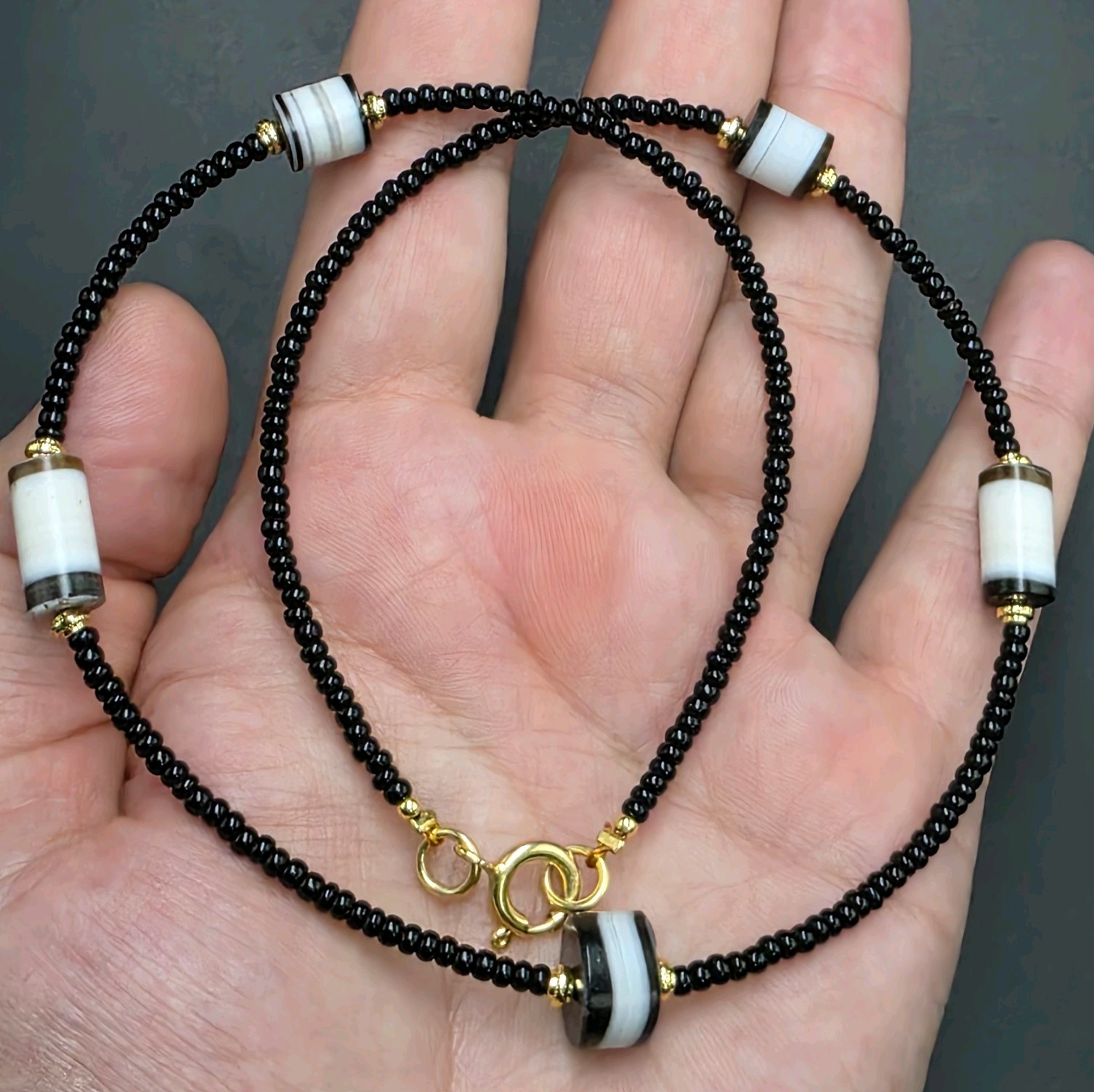 Old Antique Agate Yemeni Banded Agate Beads Necklace 