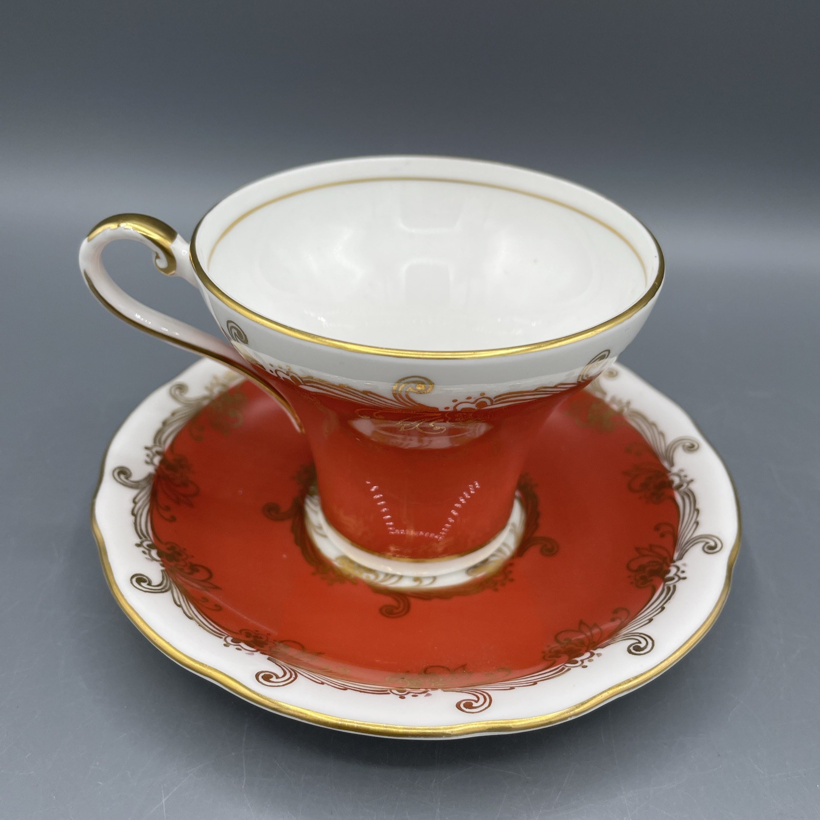 Vintage Aynsley Teacup & Saucer - Persimmon & Gold
