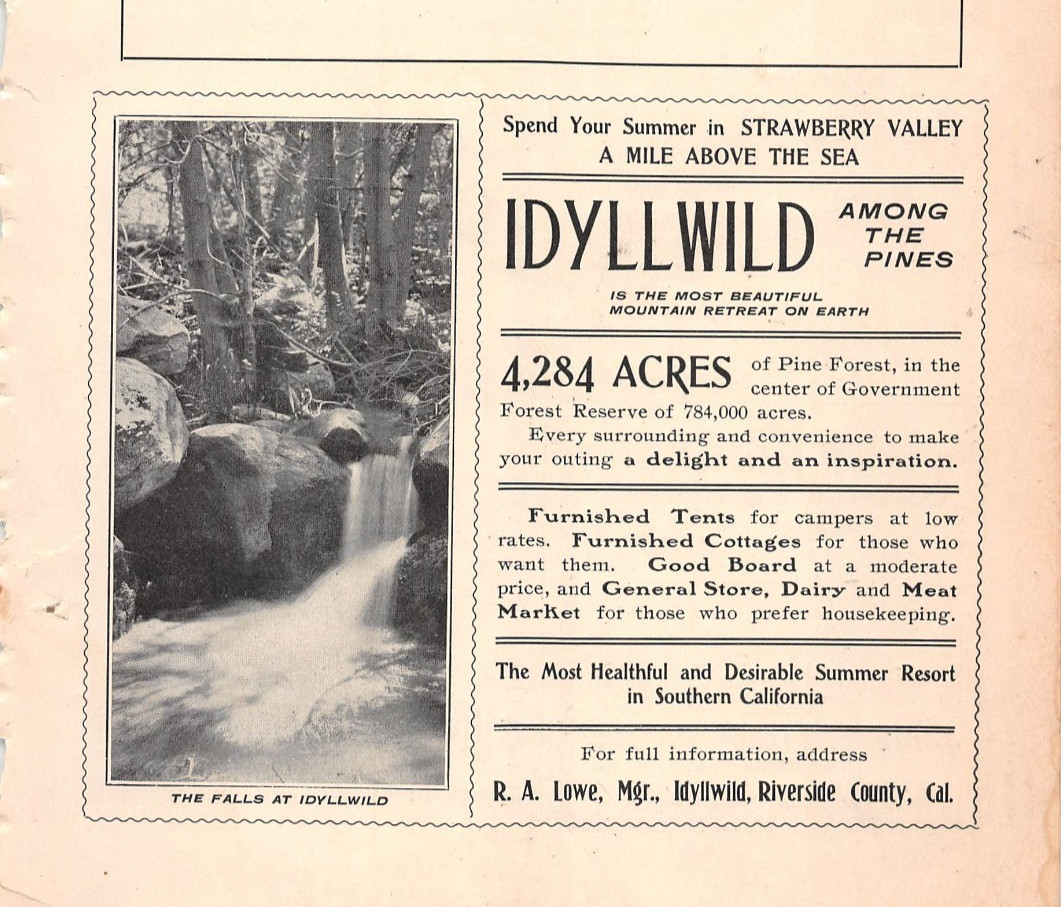 1895 1901 1902 1904 IDYLLWILD CA ads Strawberry Valley Mt Tauquitz RARE LOT
