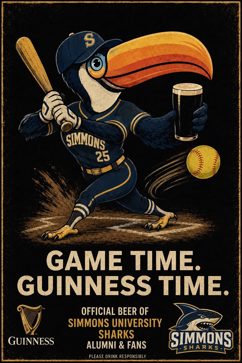 Guinness Poster Game Time Simmons Sharks 12x8in Metal Sign College University