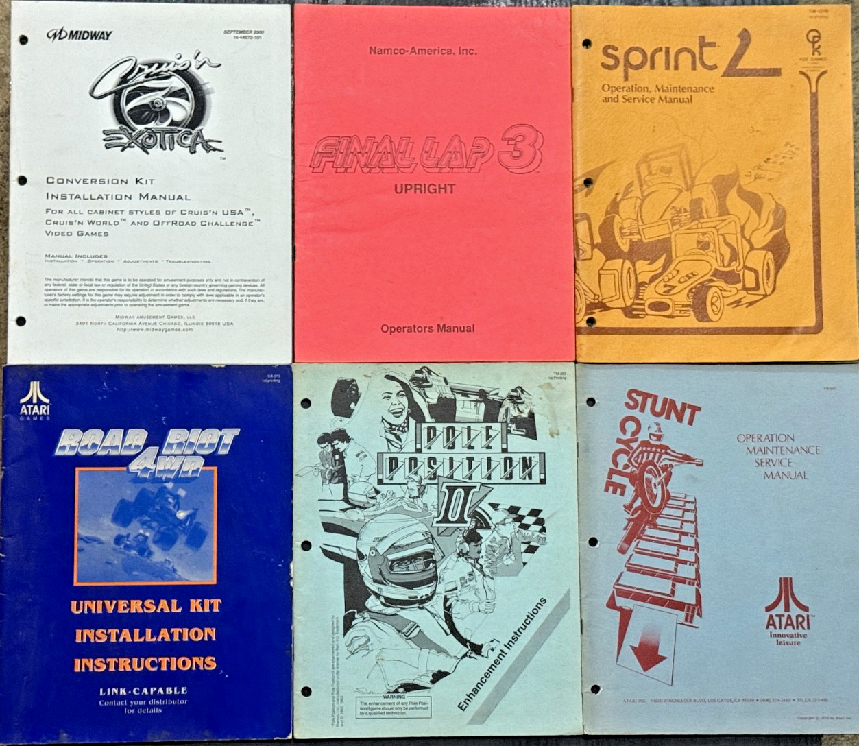 Arcade Manual Lot 6 | Midway Atari Namco Cruis’n Exotica Sprint 2 Pole Position