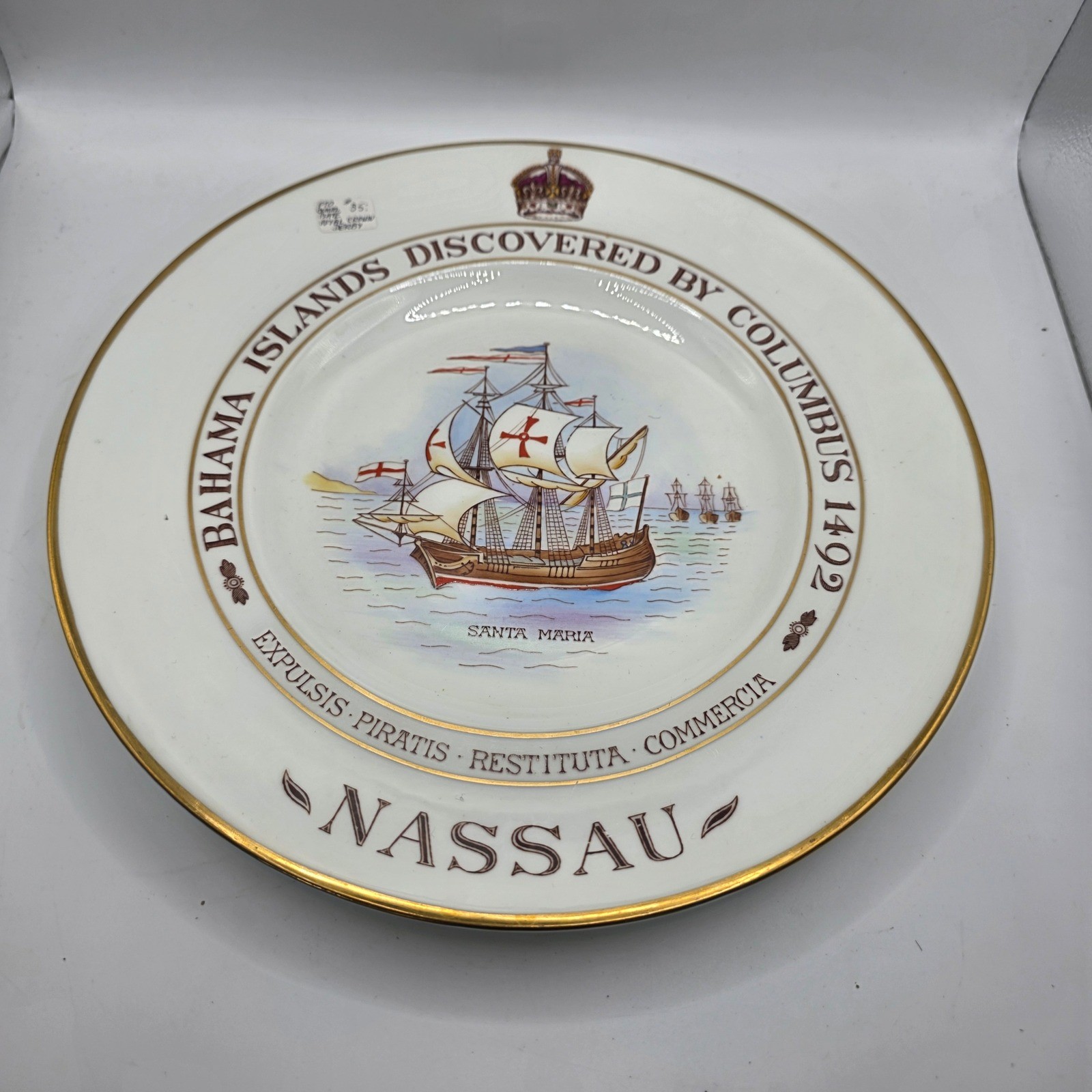 Royal Crown Derby Nassau Bahamas Columbus 1492 Santa Maria Bone China Plate
