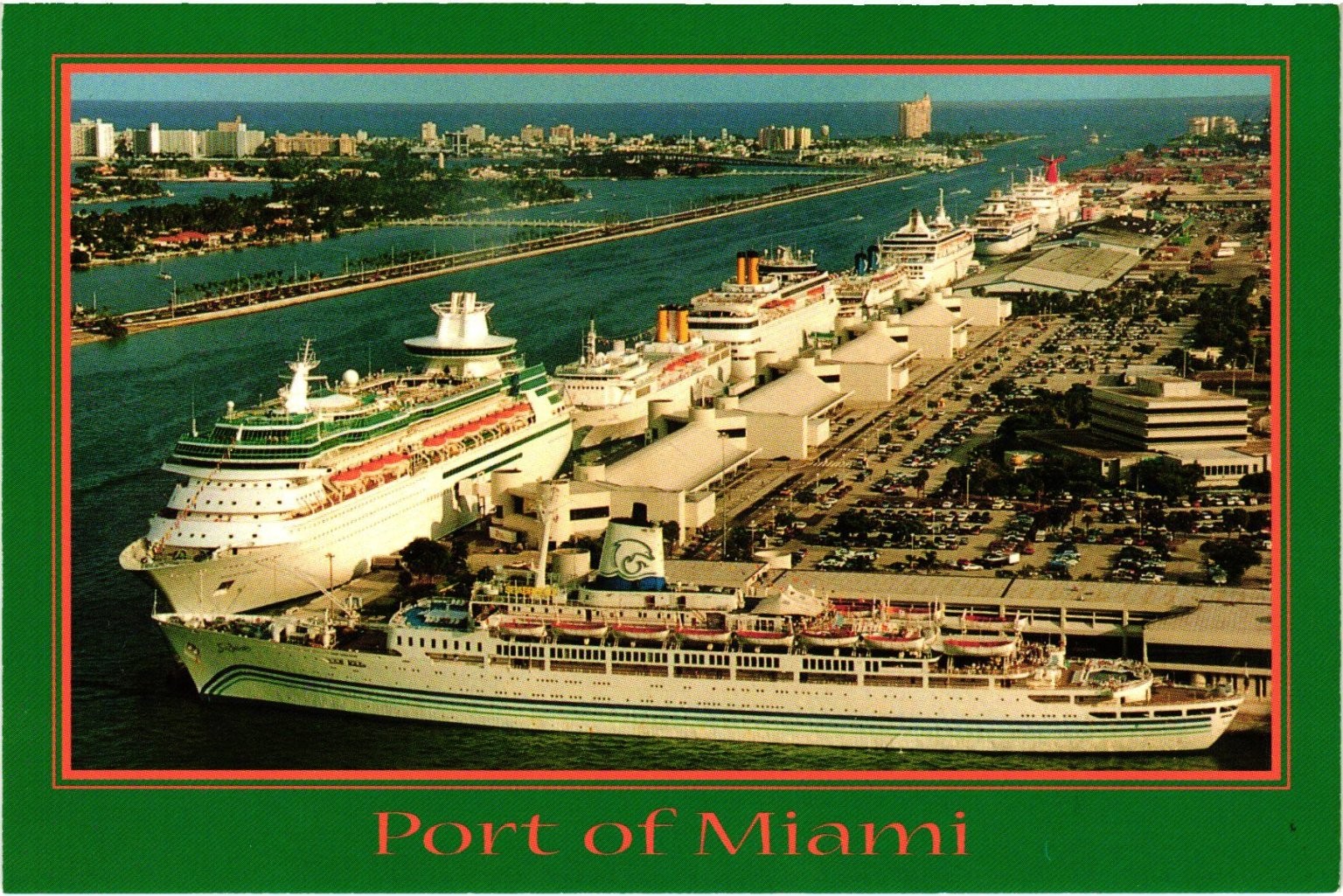 Port of Miami Cruise Capital of the World Aerial View Postcard Astral Graphics