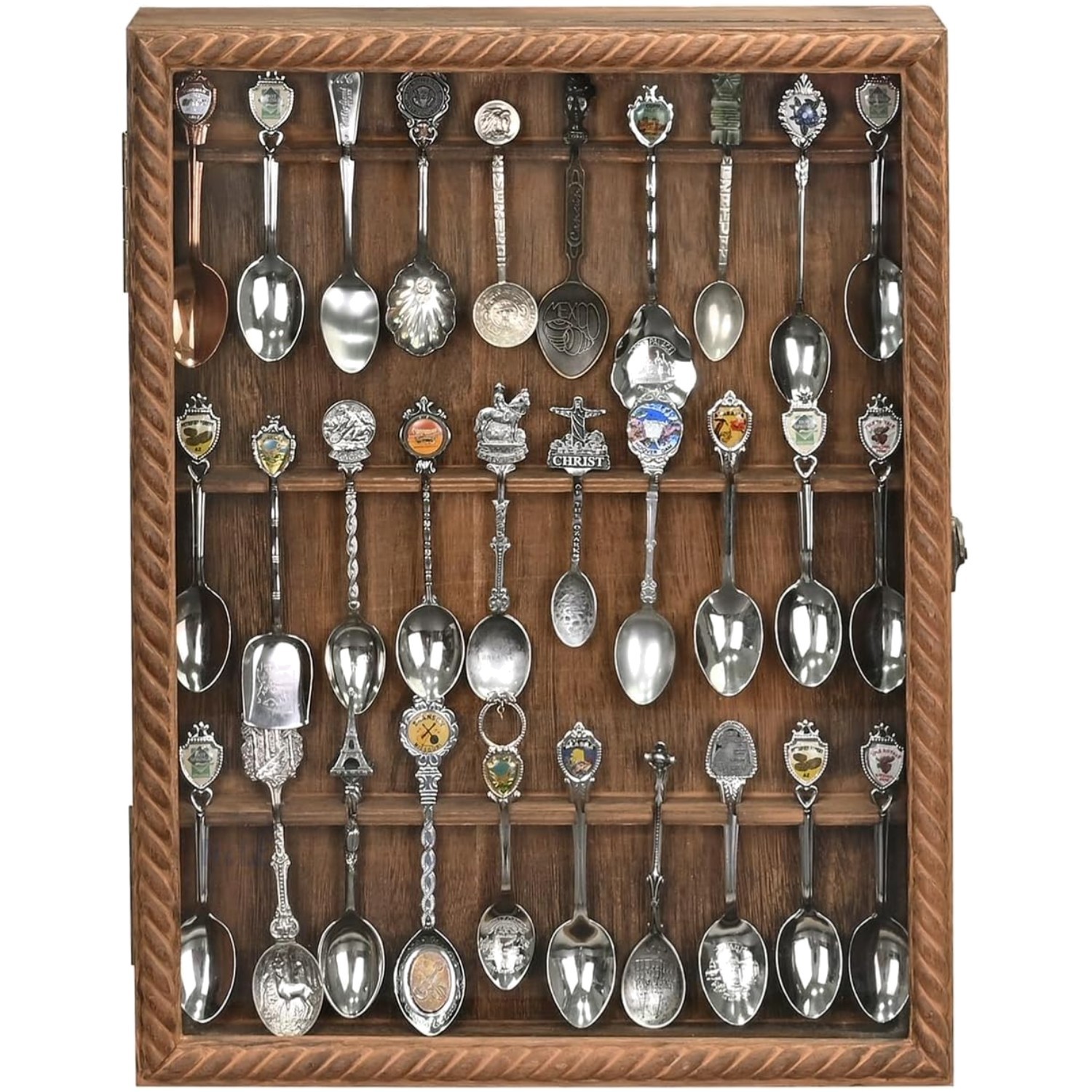 Elegant Wall-Mounted Wooden Spoon Display Case for 30 Souvenirs - 13.4\'\'x15.7\'\'