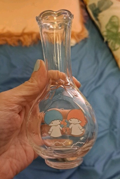 1978 SANRIO Japan Little Twin Star Glass Bud Vase  Vintage