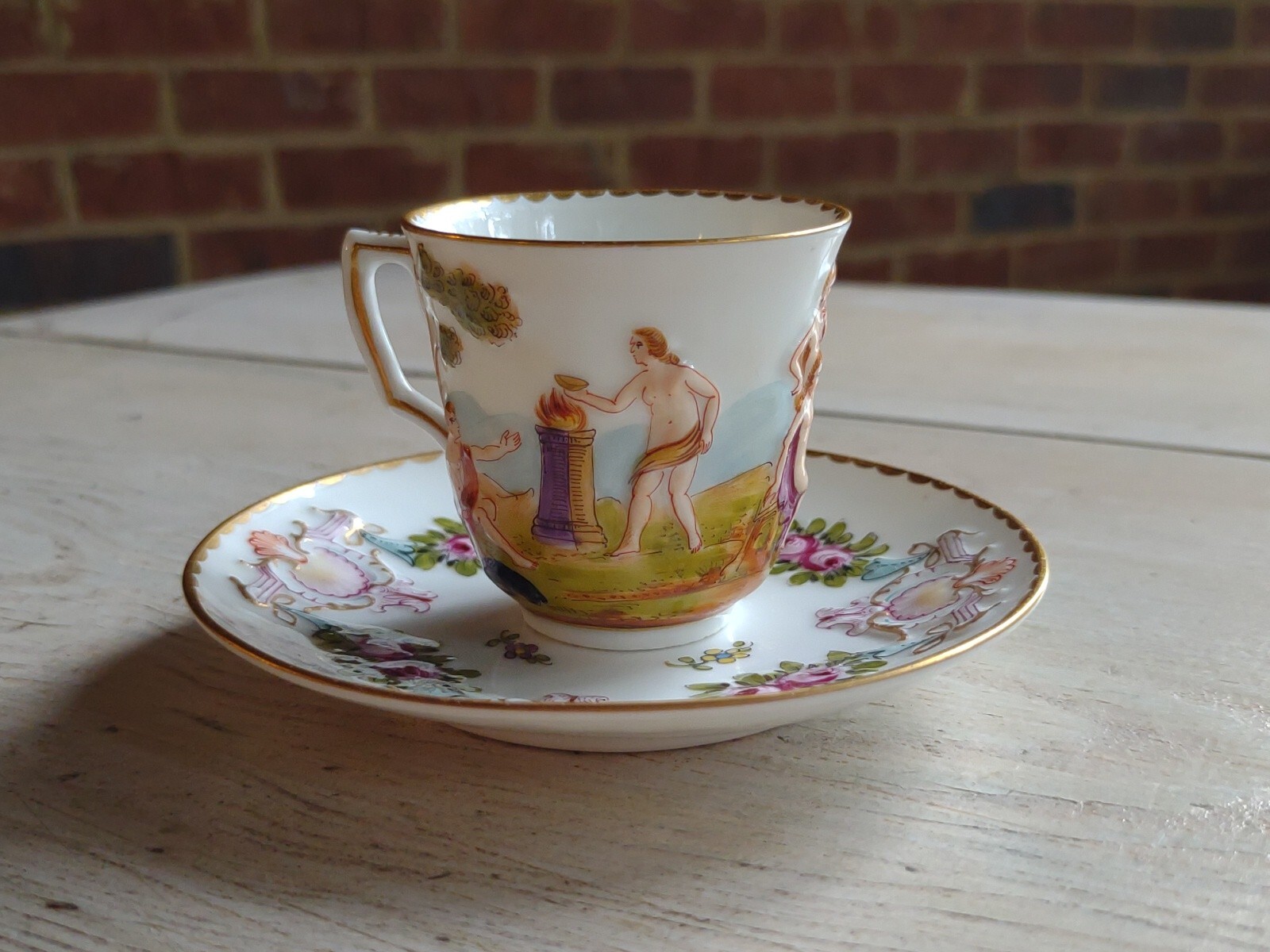 Antique 19th c. CAPODIMONTE Capo Di Monte DEMITASSE CUP & SAUCER Raised Relief