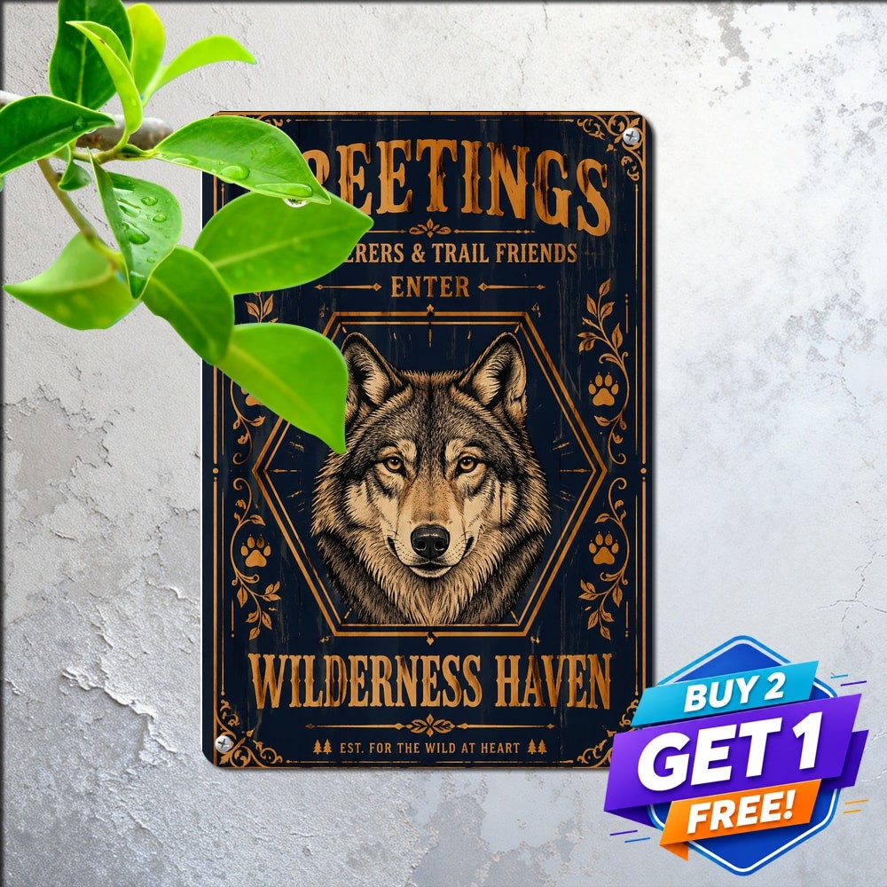 Wolf Portrait Metal Sign Vintage Hexagon Frame Wall Decor Plaque 8x12