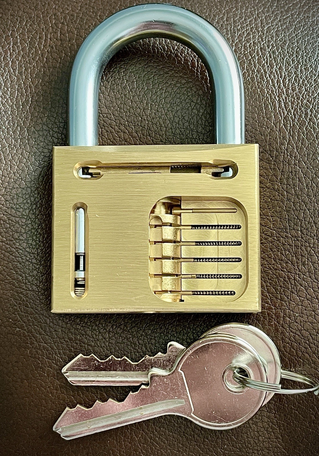 Brass Cutaway Padlock w/ 2 Keys. Locksmith Locksport