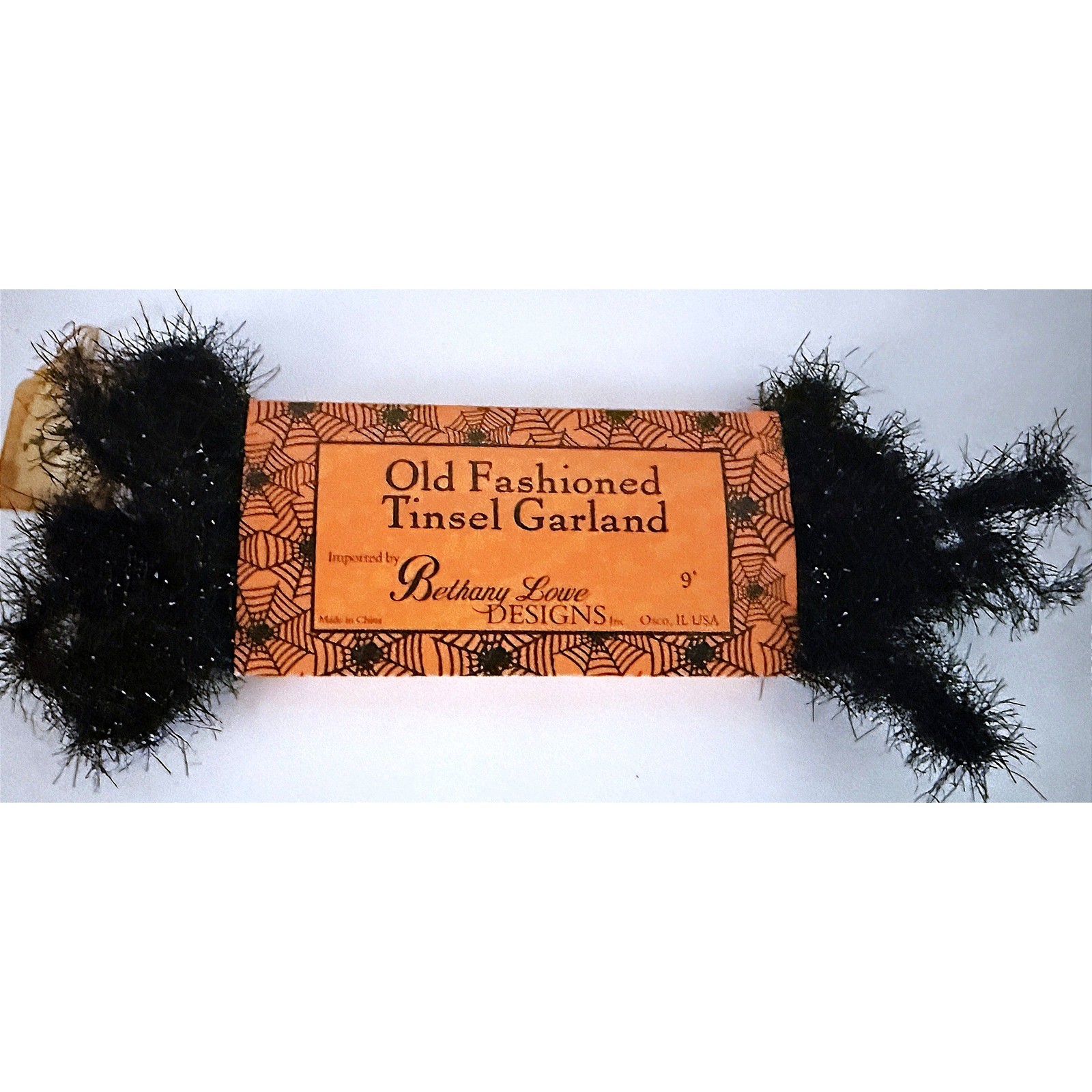 Vintage Bethany Lowe Antique Style Black Tinsel Garland Metallic Shine Halloween