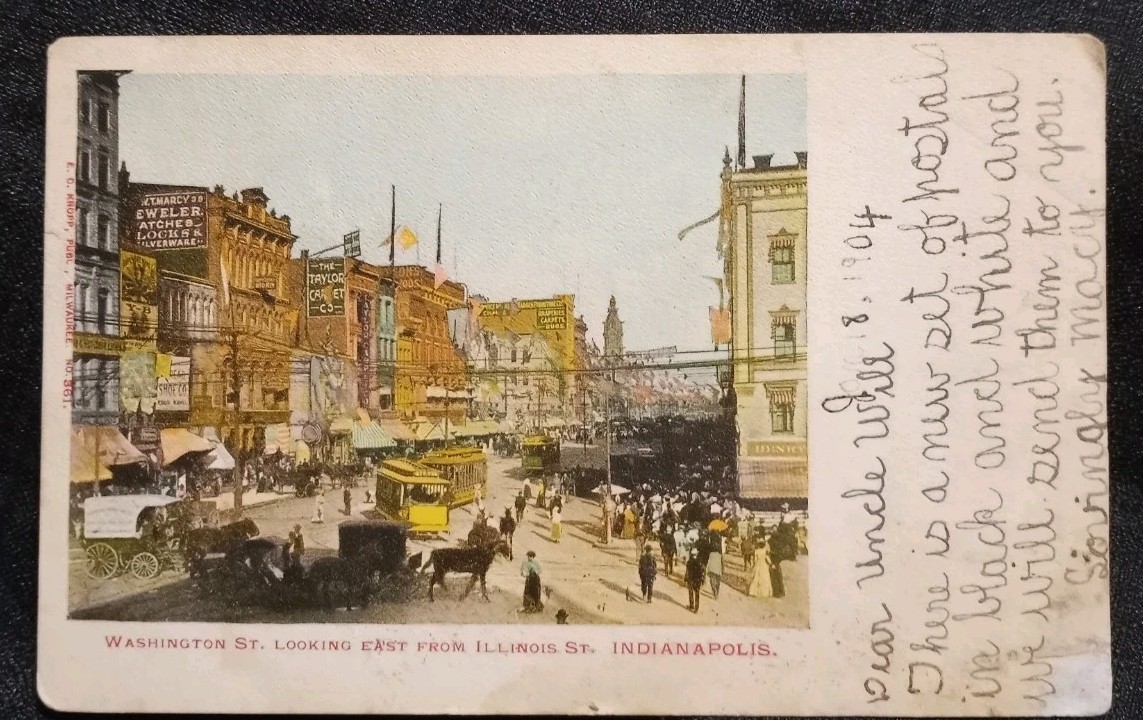 Antique 1904 Washington St. Looking East From Illinois St. Indianapolis Indiana