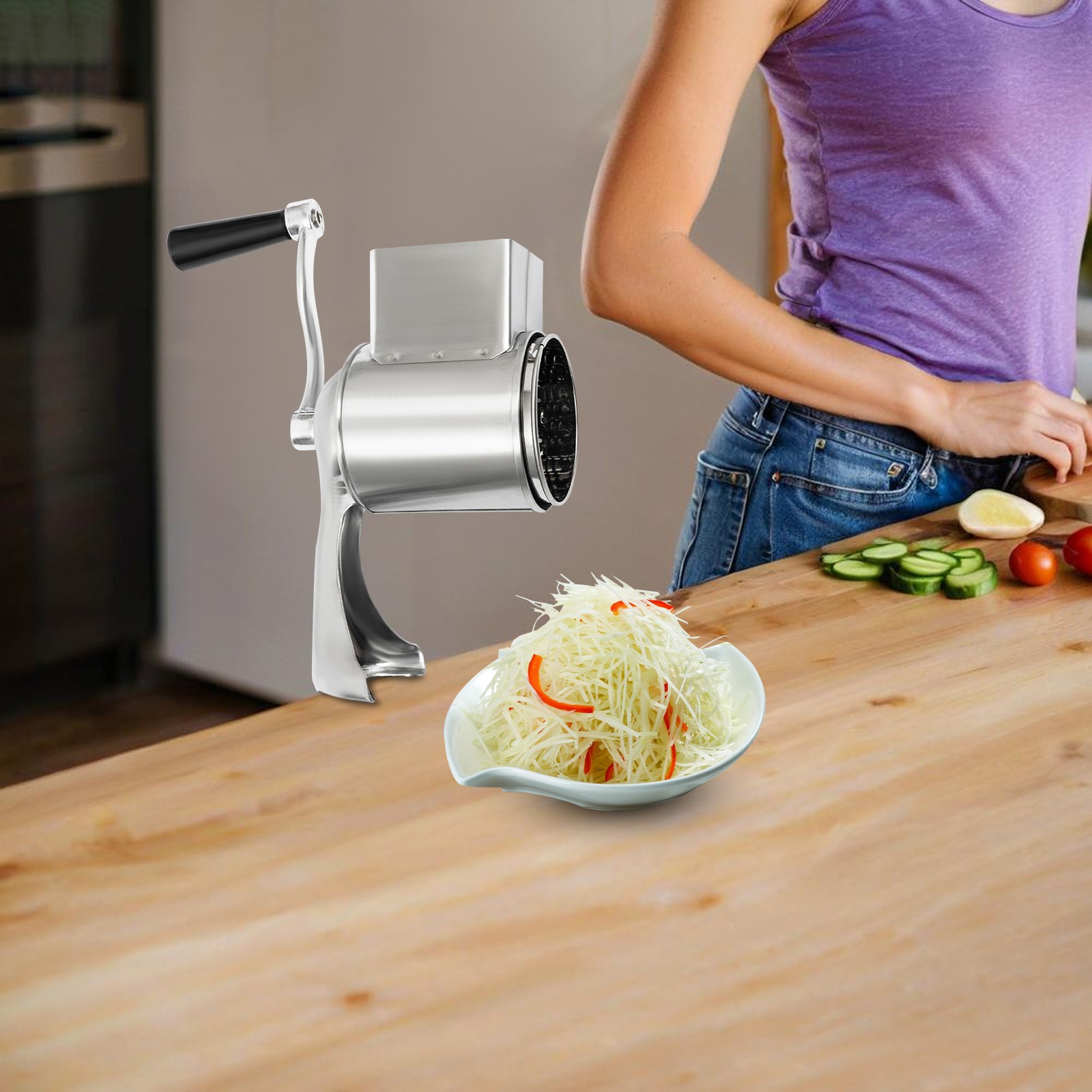 Multifunctional Manual Drum Cutter Slicer Hand Chopper Potato Shredder Steel