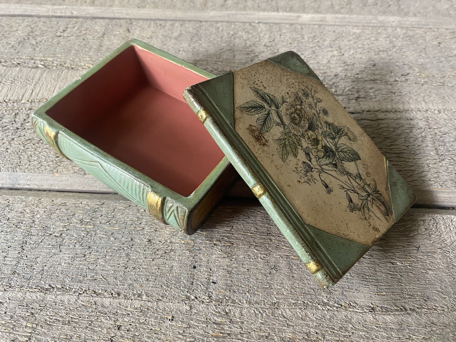 Vintage Borghese Ceramic Sculpted Book Trinket Box