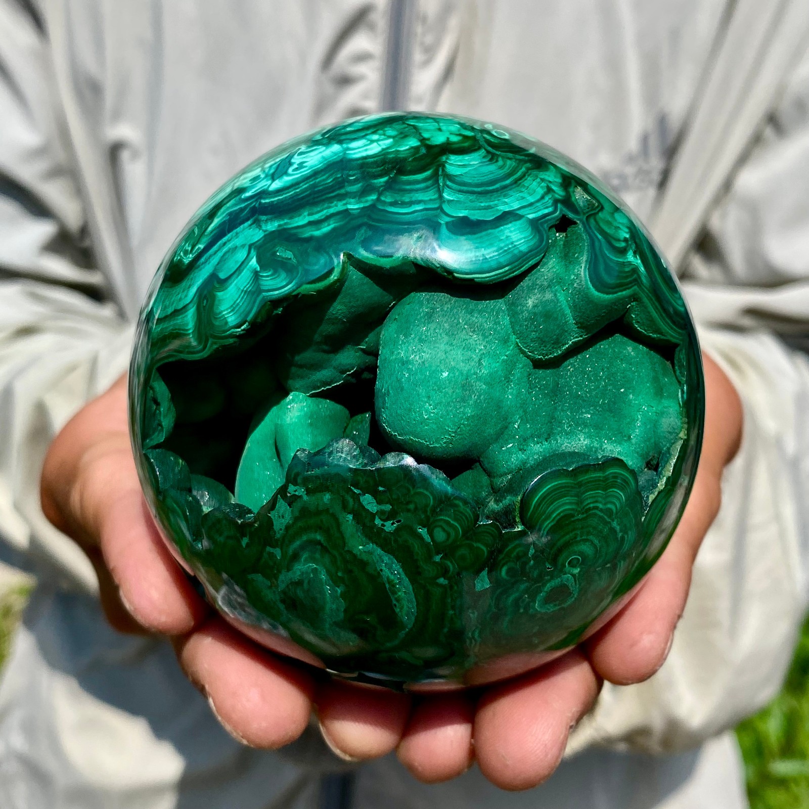 2.09LB Rare Natural Malachite quartz hand Carved sphere Crystal Healing