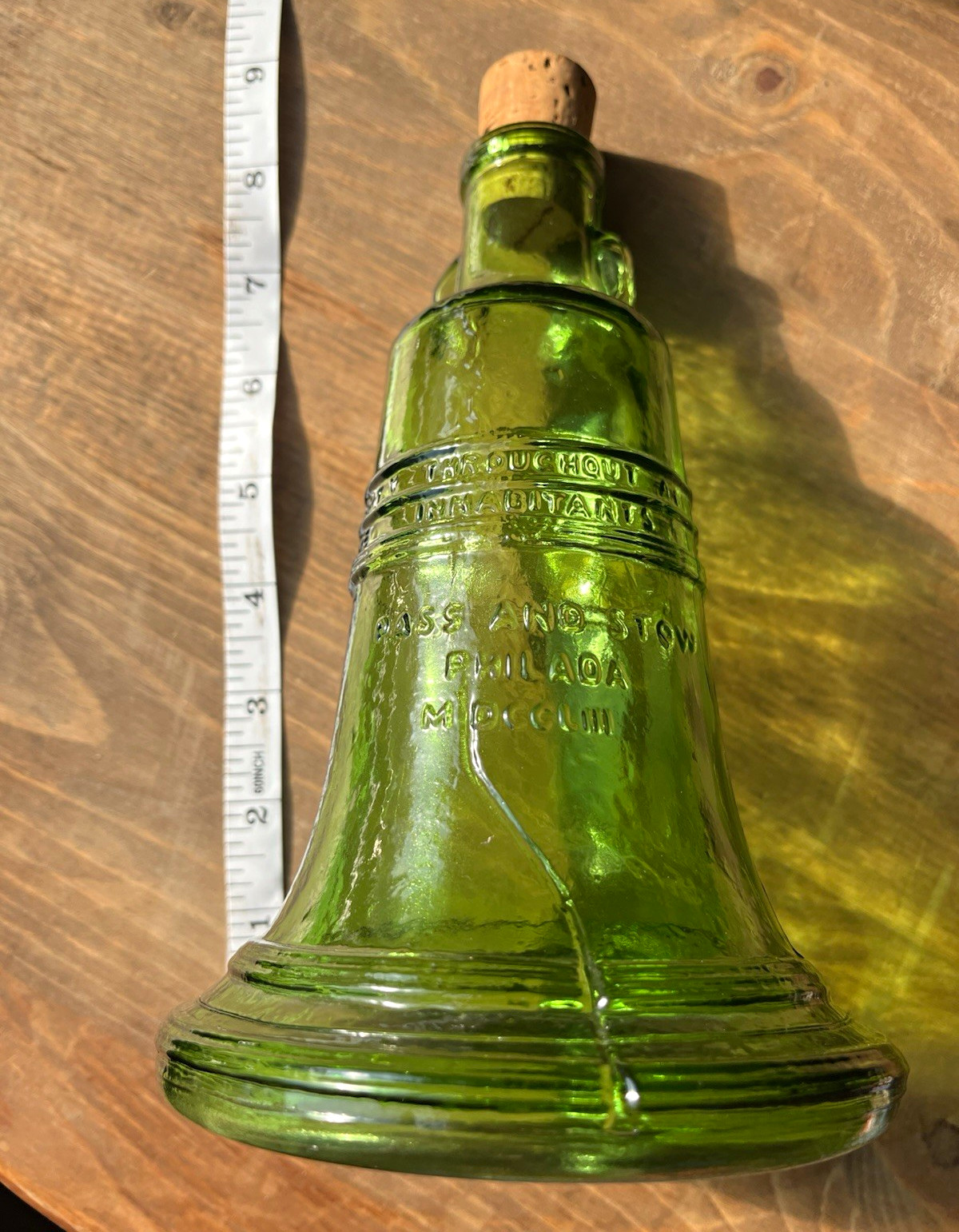 Vintage Green Wheaton Liberty Bell Bottle
