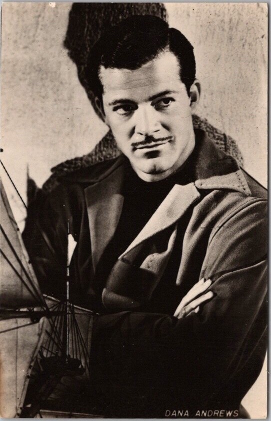 c1950s Actor DANA ANDREWS Real Photo RPPC Postcard with Mustache / European Card