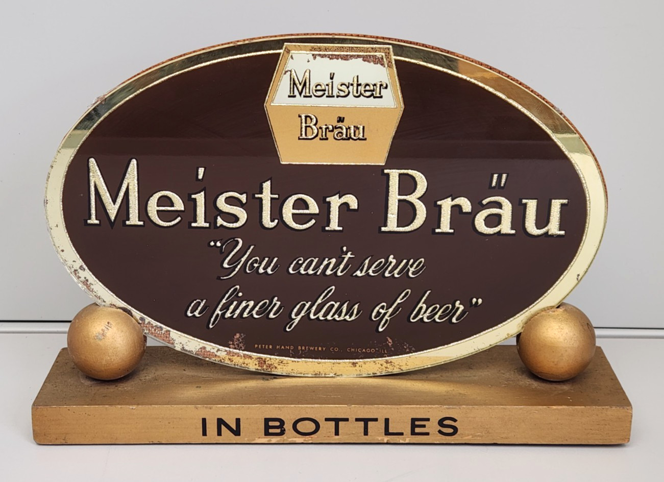 Vtg Chicago MEISTER BRAU Beer Bottles Standing Glass Advertising Bar Sign RARE