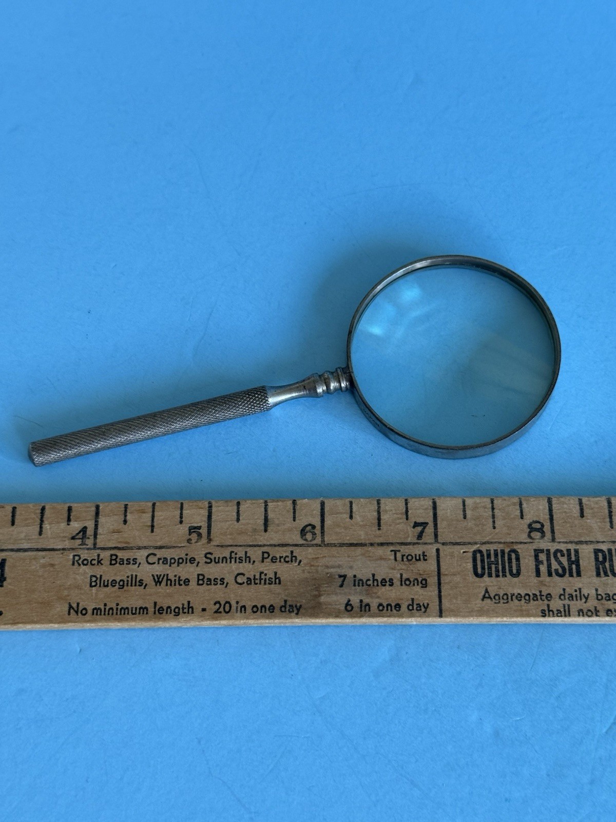 Antique Handheld Magnifying Glass Loupe with Metal Handle, Knurled Grip Handle