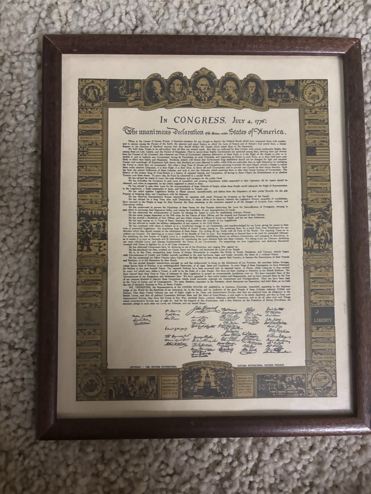 vintage commemorative print of the United States Declaration of Independence