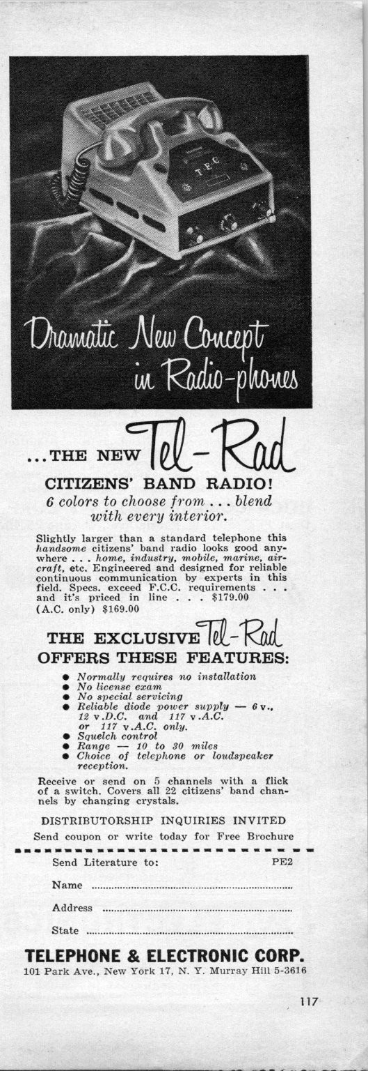 Tel-Rad Citizens Band Radio Phone Vintage Original Magazine Ad B&W 1950s Tel-Rad Citizens Band Radio Phone Vintage Original Magazine Ad B&W 1950s