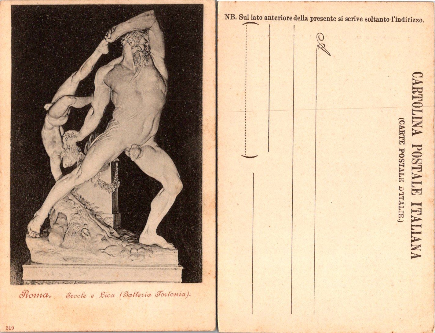 Roma Ercole e Lica Postcard Vintage Italian Galleria Torlonia Unposted Rare