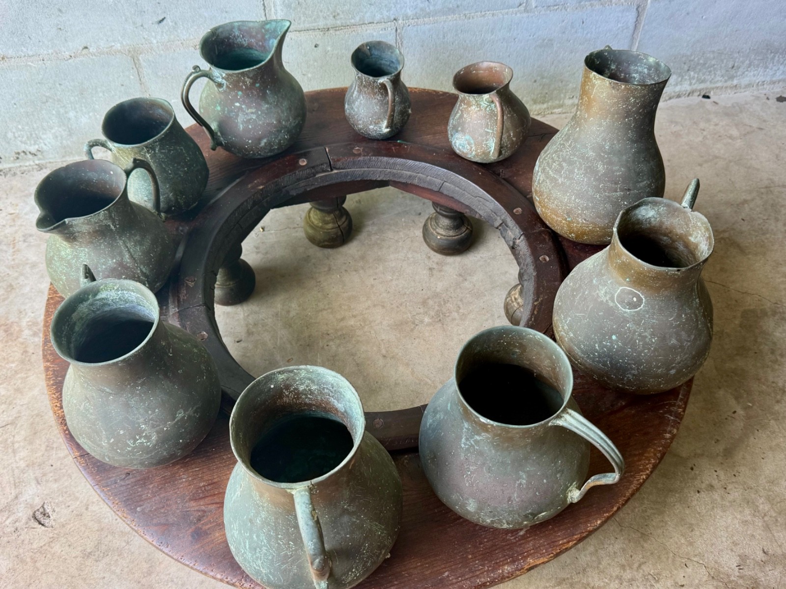 Antique Spanish Colonial set of ten brass/bronze Olletas  (excluding base)