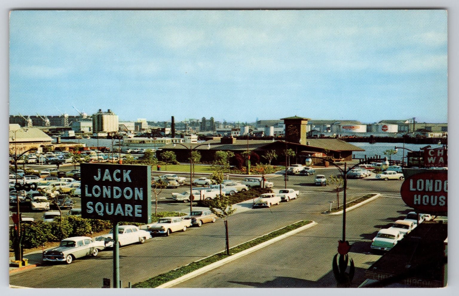 Jack London Square Oakland CA Vintage Chrome Postcard Estuary London House