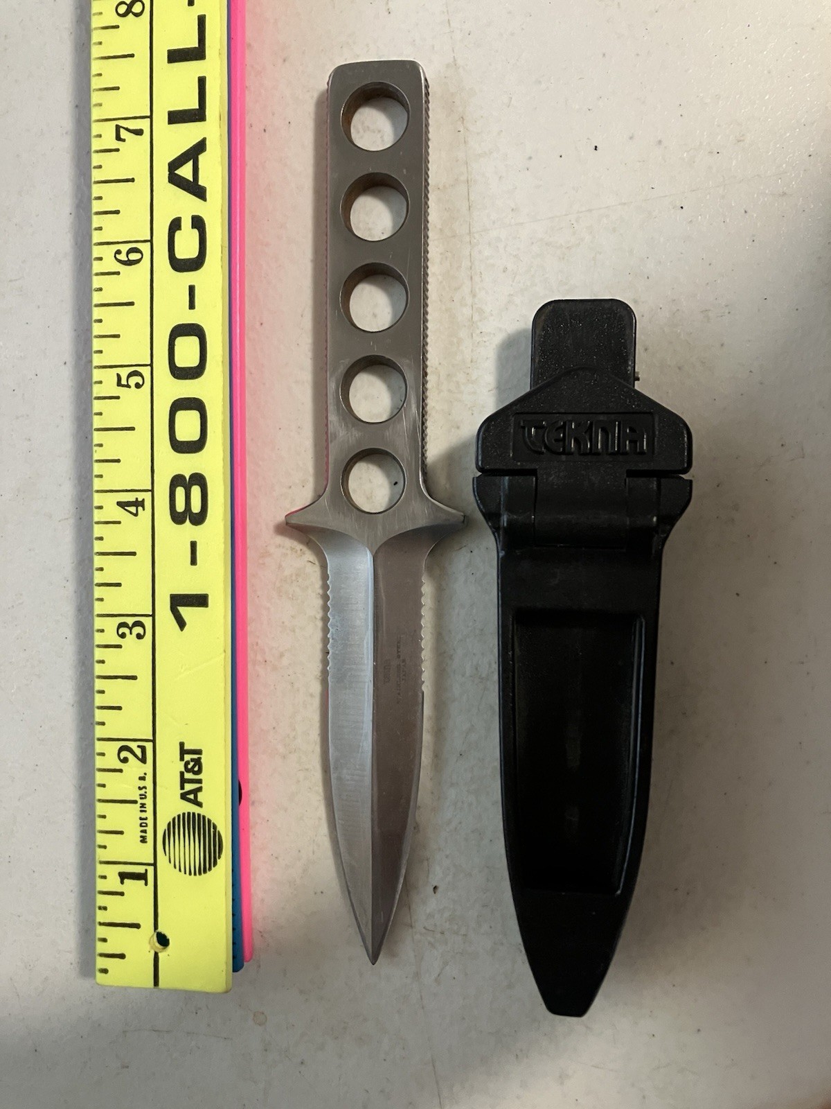 Vintage TEKNA Ocean Edge Dive Knife Double Edge With Original Sheath