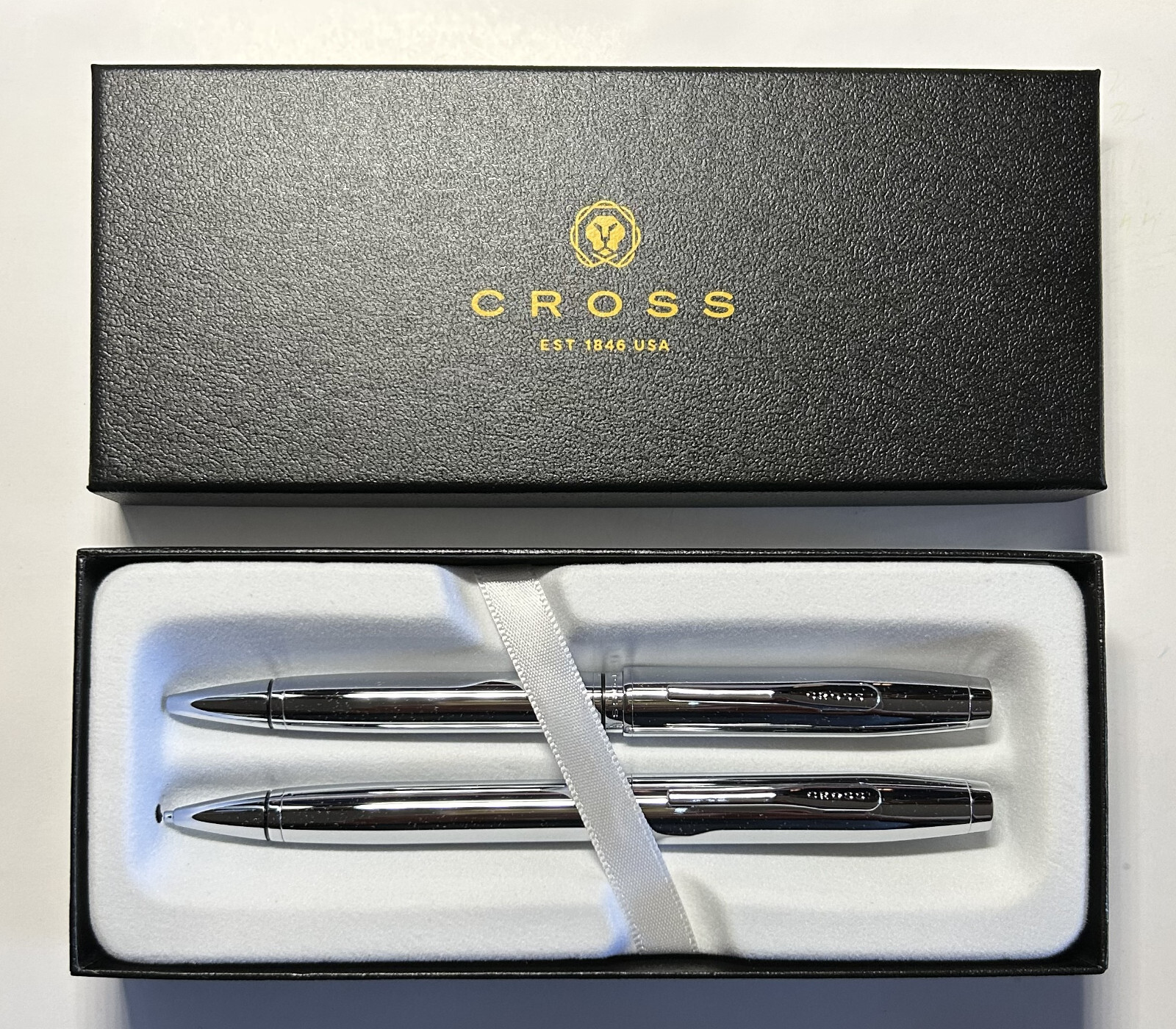 Cross Coventry Ballpoint Pen & 0.7mm Pencil Chrome Set New In Box AT0661-7