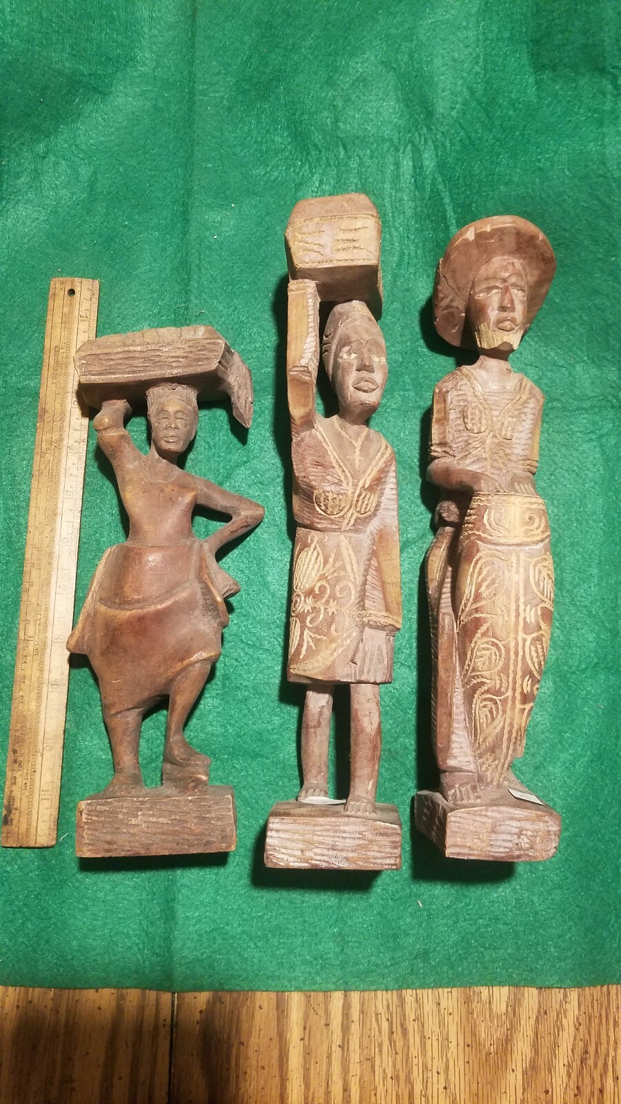 Lot of 3 Vintage African Lady/man Carving Carved Wood Art Sculpture F. Simerr?? Lot of 3 Vintage African Lady/man Carving Carved Wood Art Sculpture F. Simerr??