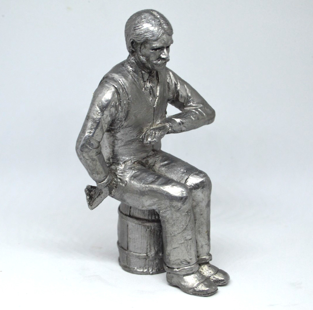 Michael Ricker Pewter Man on Barrel Playing Cards Statue Figurine 5\ Michael Ricker Pewter Man on Barrel Playing Cards Statue Figurine 5\