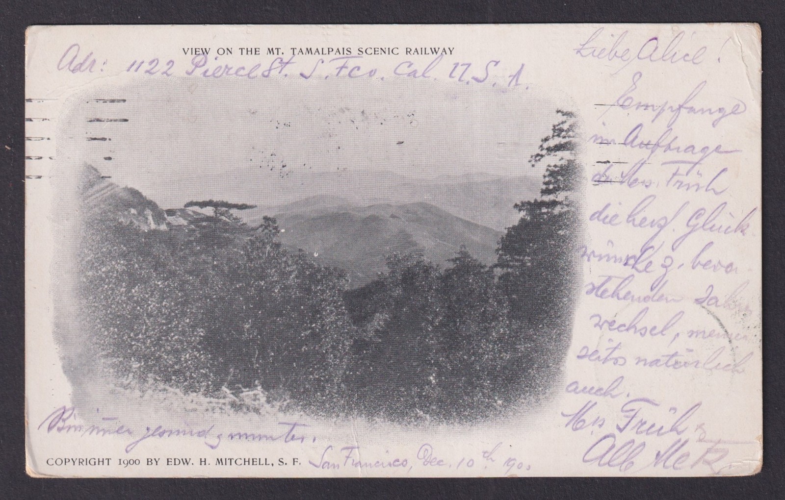 Vintage postcard USA Mt Tamalpais CA Scenic Mitchell Railway Marin County PMC