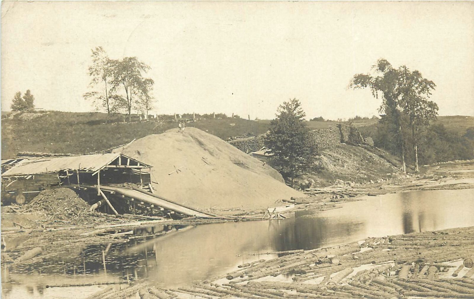 1909 Glendon Maine Lumber Sawmill pond sawdust occupation RPPC Postcard 25-1940