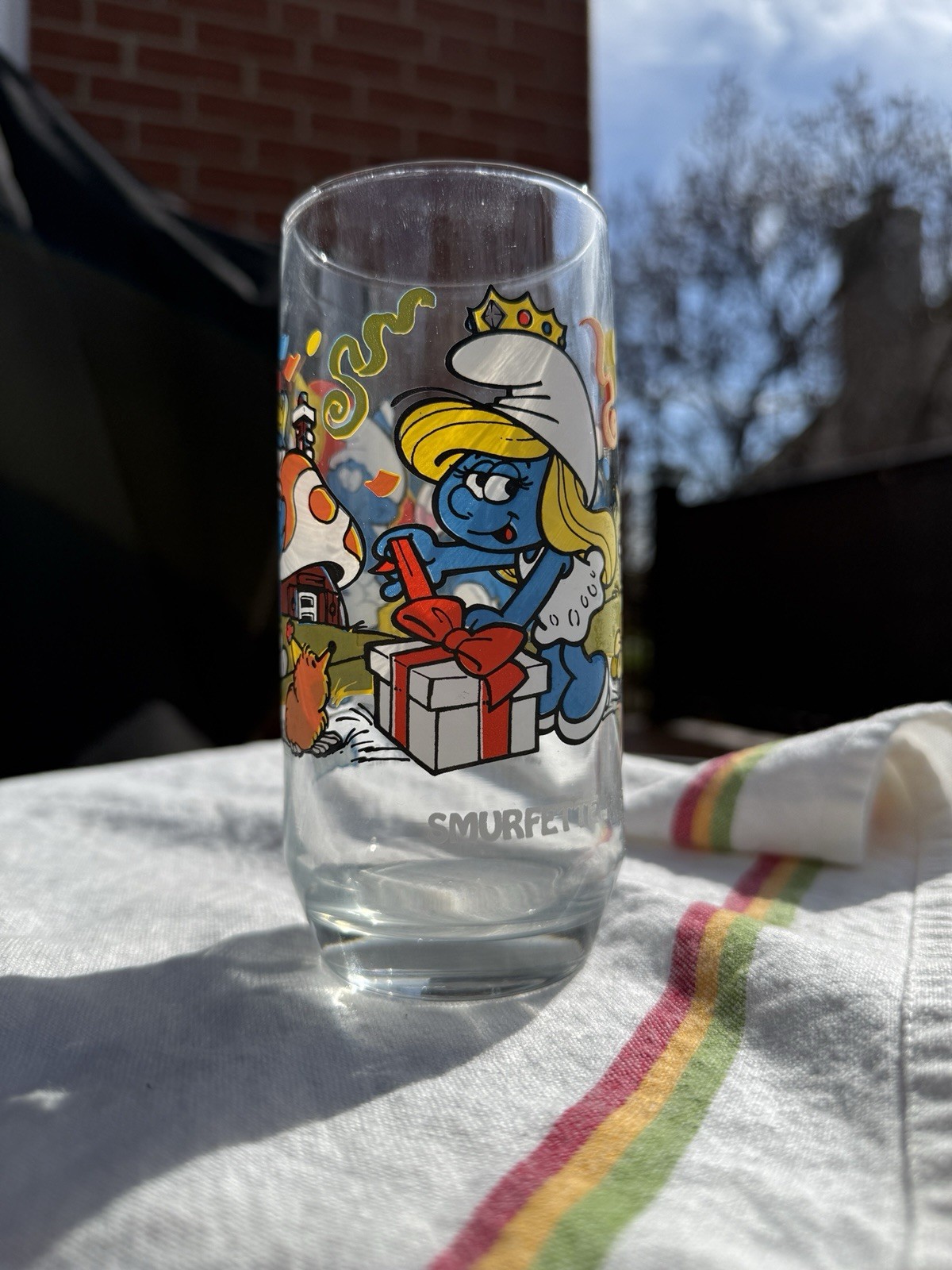 Smurf SMURFETTE Tumbler Drinking Glass 1983 Wallace Berrie & Co. Peyo Vintage