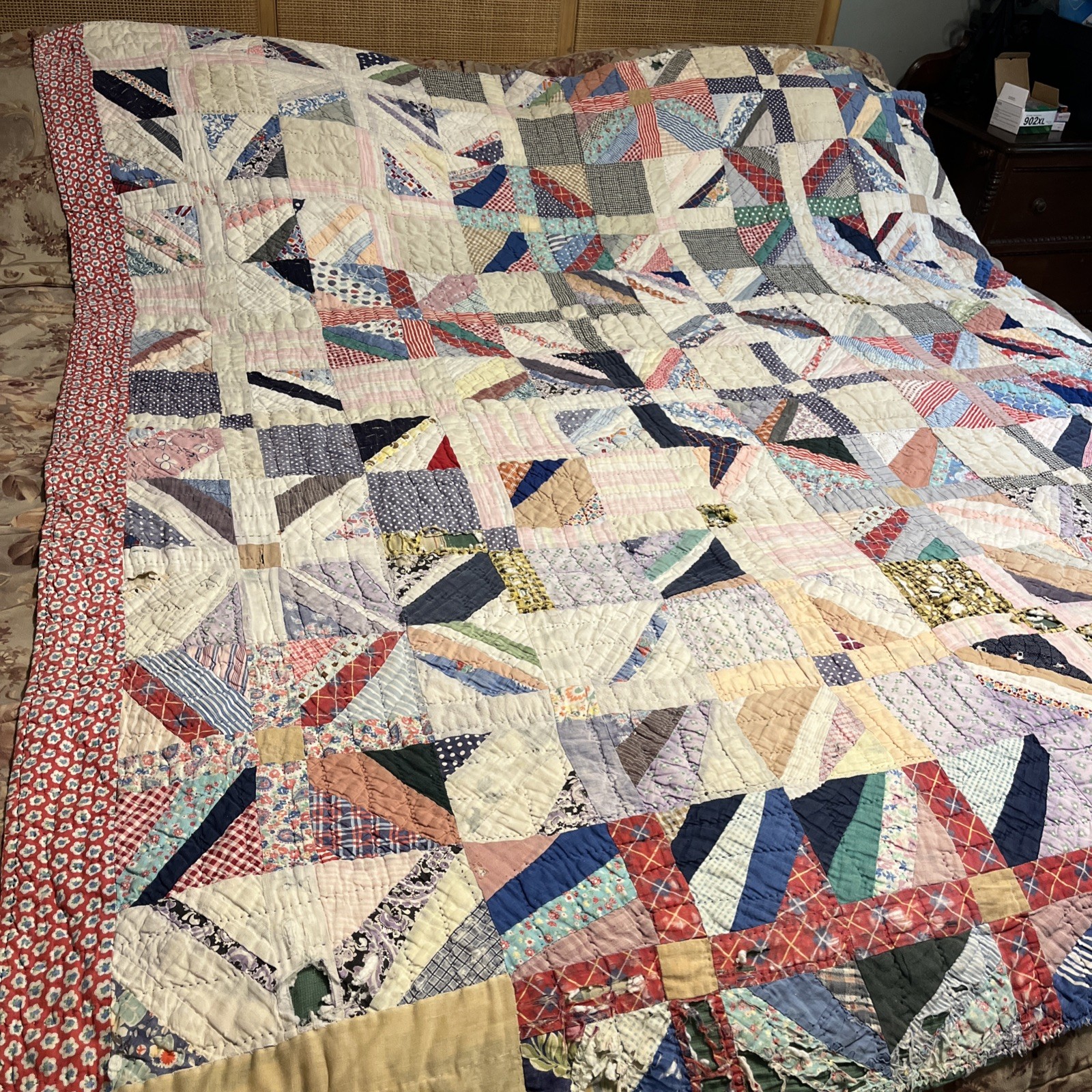 Antique Feed  Sack Crazy Patchwork Handmade Quilt 79
