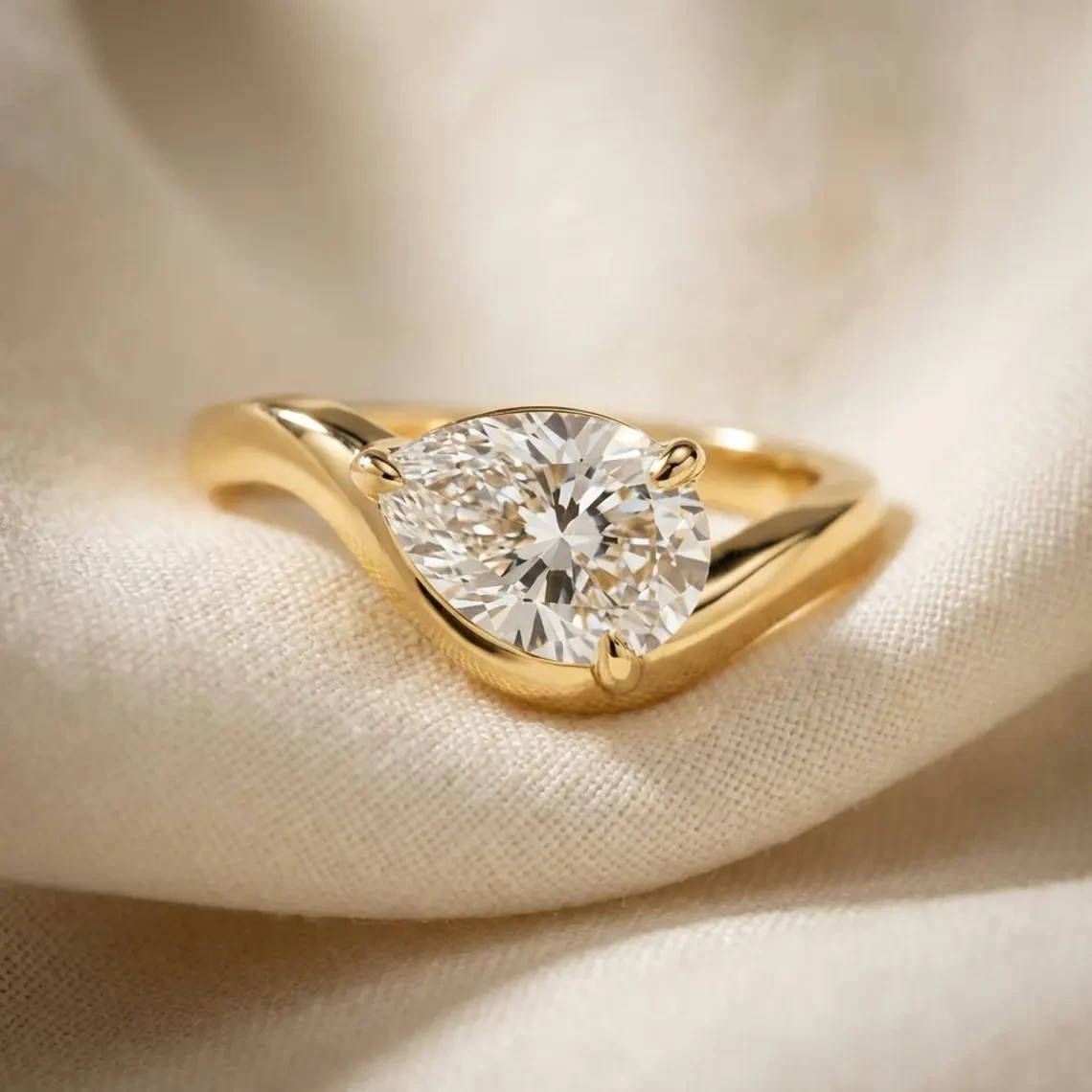 2 Ct Pear Cut Diamond Solitaire Engagement Ring In 14k Yellow Gold Plated