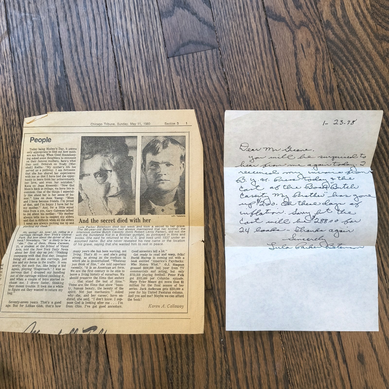 Butch Cassidy Sister Lula Parker Betenson Signed Letter 1978 unauthenticated 