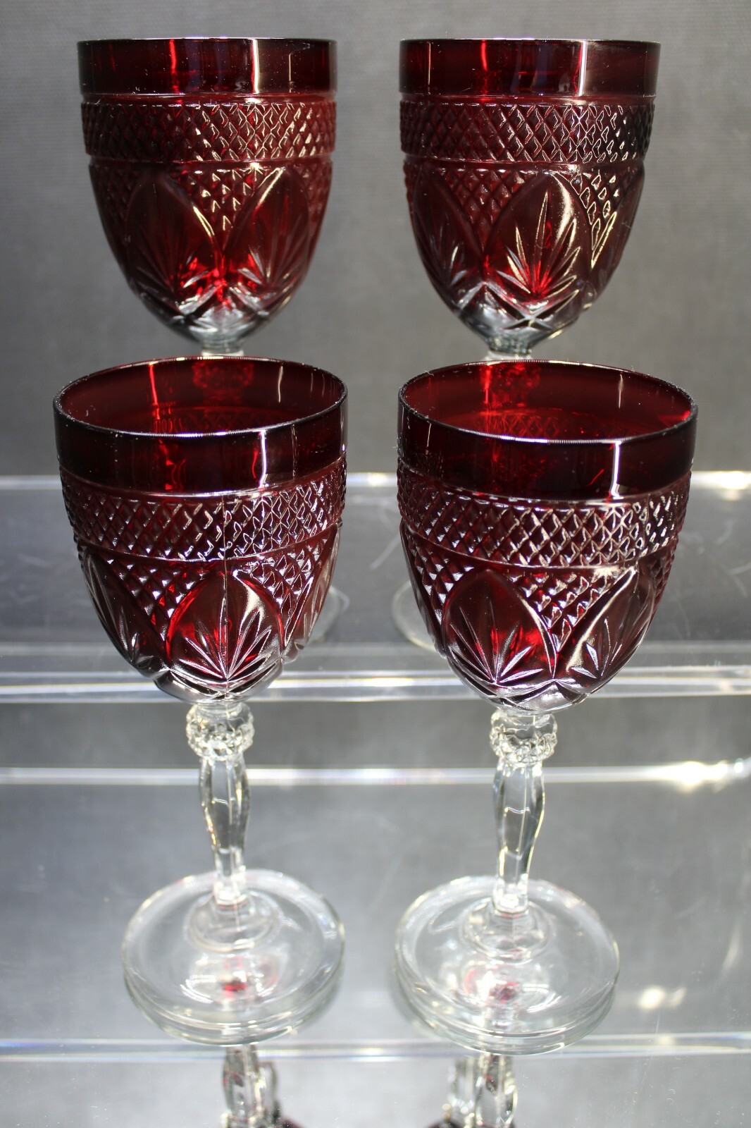 Vintage CRISTAL D\'ARQUES Durand RUBY RED Set of 4 Water/Wine Goblets 8\