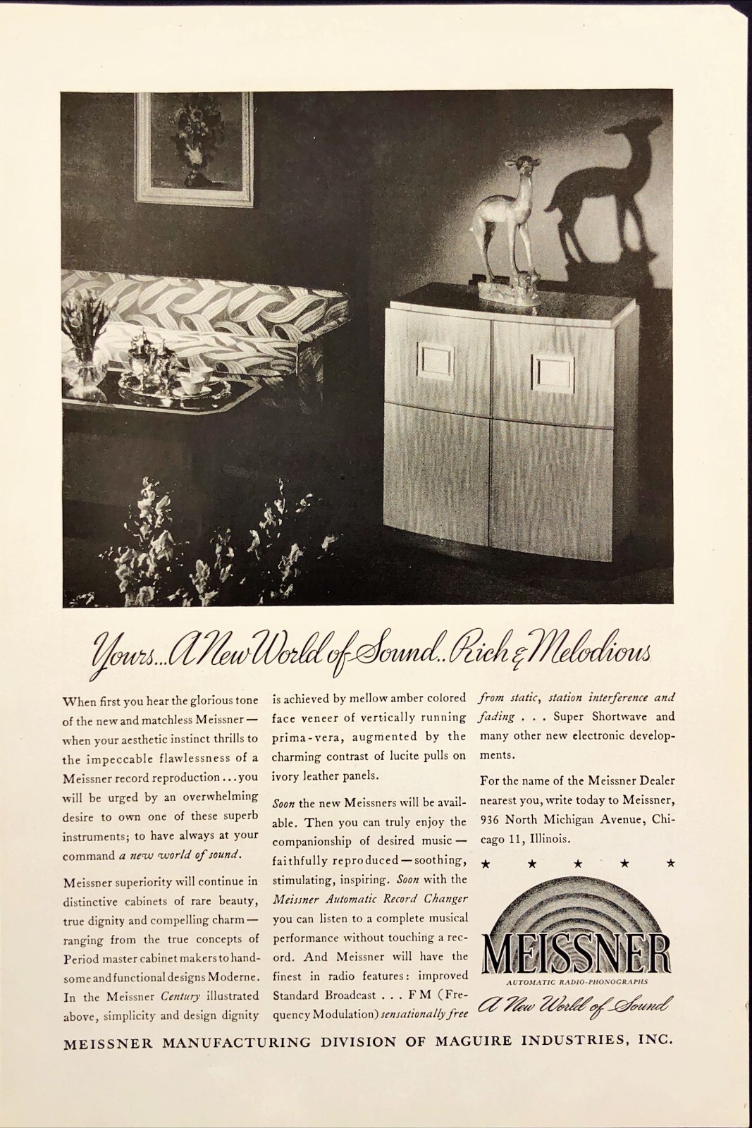 1946 Meissner Radio Record Cabinet  Vintage Print Ad