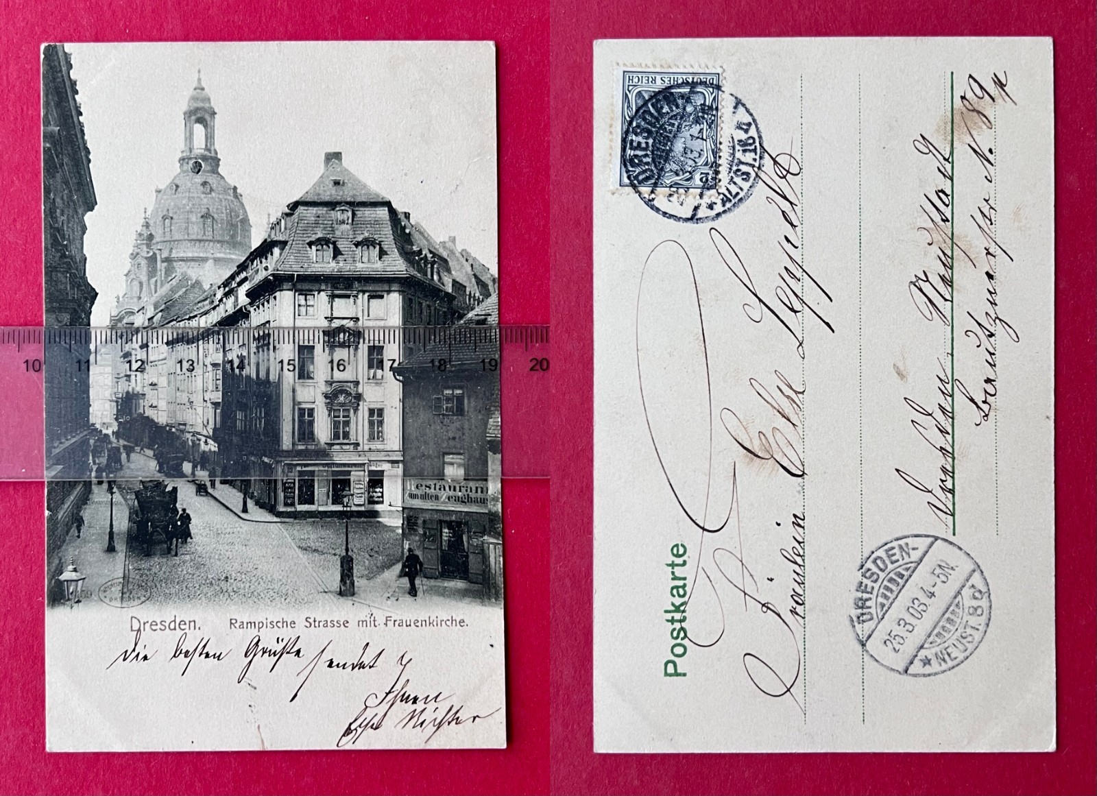 Postcard Dresden 1903 view in the Rampischestrasse with Frauenkirche (183195