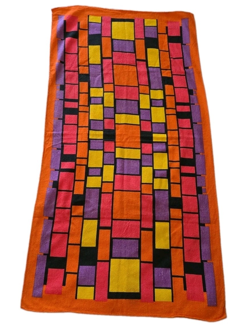  Rare 1960-70's Vintage Elegant A Jay Original Towel MOD GEOMETRIC Vibrant 50x27