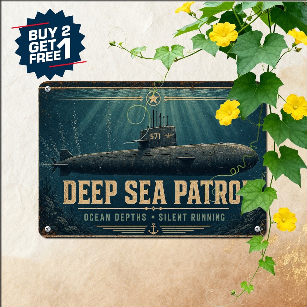 Underwater Submarine Nautical Ocean Depths Metal Sign Retro Maritime Plaque