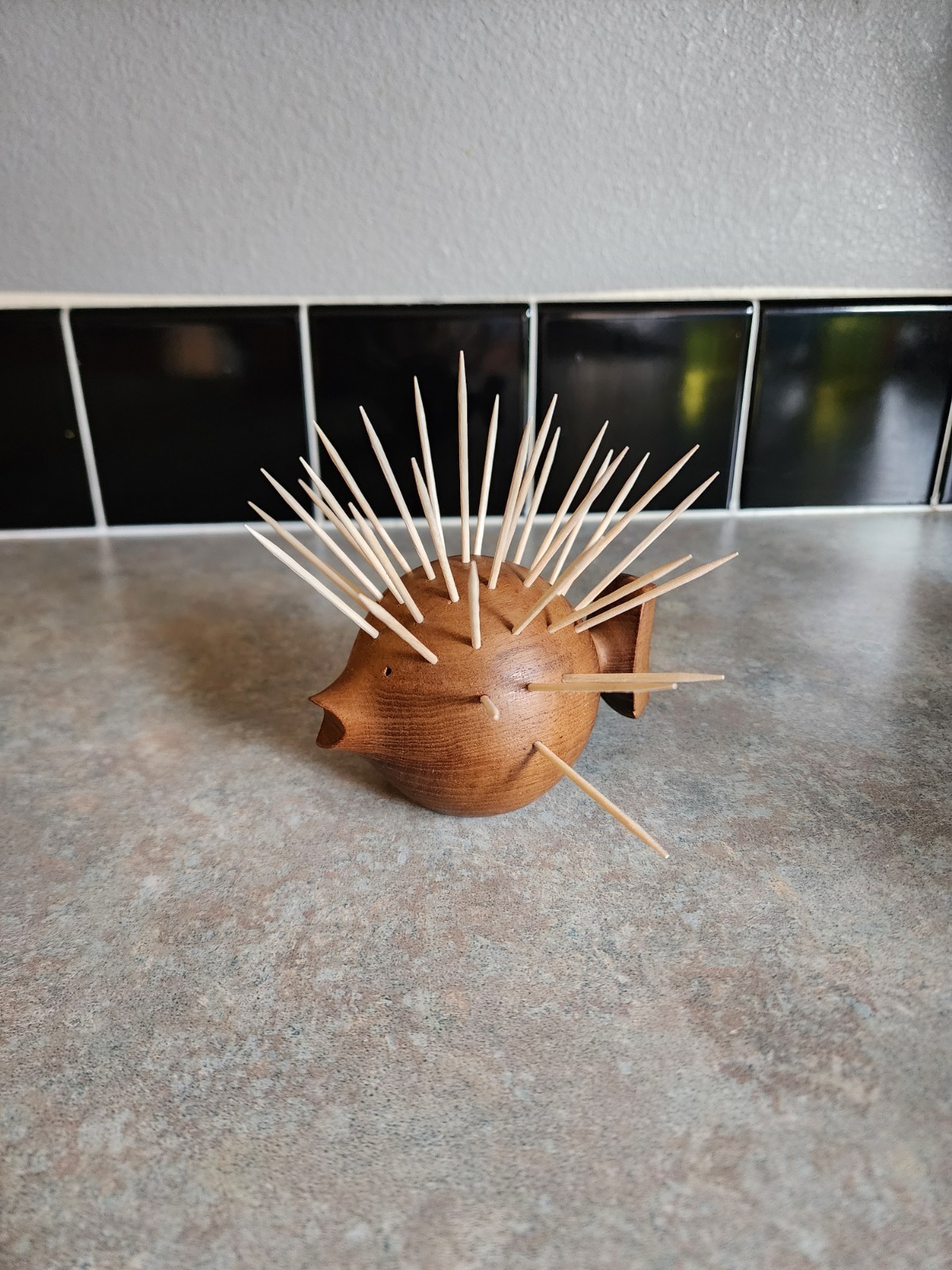 Vintage Danish Teak Toothpick Holder Pufferfish By Arne Bass Mid Century