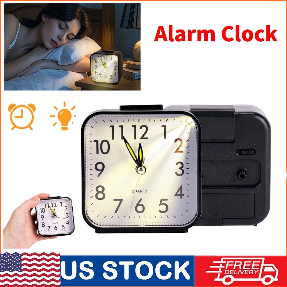 Small Travel Alarm Clock Analog Battery Operated Silent No Ticking With Light US Small Travel Alarm Clock Analog Battery Operated Silent No Ticking With Light US