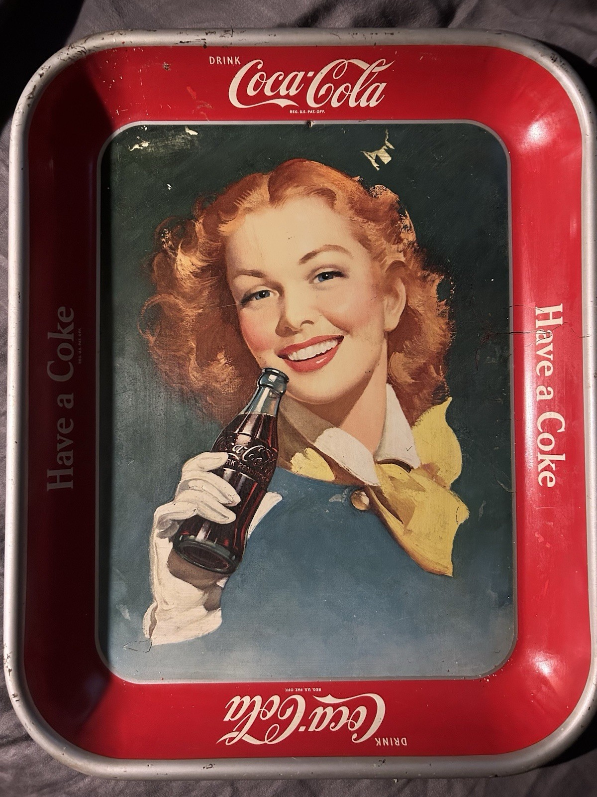 Original Vintage Coca-Cola Have a Coke Metal Serving Tray Woman Holding Bottle